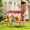 Porch Swing for Kids with Adjustable Canopy to Block Sun at Angles, Kids Swing Chair with Seatbelts, Ladybug Pattern, Gift for Kids Ages 3-6, Red