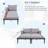 TOPMAX Modern Outdoor Daybed Patio Metal Daybed with Wood Topped Side Spaces for Drinks, 2 in 1 Padded Chaise Lounges for Poolside, Balcony, Deck