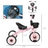 Qaba Pink Kids Tricycle for Toddlers Age 2-5 with Adjustable Seat Basket Bell Handlebar Grips Toddler Bike