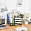 5-Tier Desk Organizer with File Holder, Paper Letter Tray Organizer with Drawer and 2 Pen Holders.