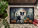 Border Collie Spooky Halloween Doormat Front Door Mat Indoor Outdoor Rugs for Entryway, Non Slip Washable Low Pile, 24H X 36W