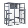 Super-Large Outdoor Cat Catio, Wooden Cat House Enclosure with Insulated Cat Condo, Sun Panel Roof, 4 Platforms, Extra Rainproof Cover, Gray