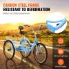 VEVOR Adult Tricycles Bike, 24 Inch Three-Wheeled Bicycles, 3 Wheel Bikes Trikes, Carbon Steel Cruiser Bike with Basket & Adjustable Seat