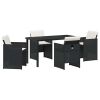 Garden Dining Set with Cushion 5 pcs Black Poly Rattan