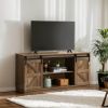 58" Farmhouse TV Stand and Entertainment Center for Televisions up to 65 Inchs,with Sliding Barn Doors and Storage Cabinets,Natural Brown