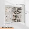 FCH White Particleboard LED Mirror Cabinet (20*28 inches), Acrylic Frame, 1 Door, 4 Shelves, with Time & Temperature Display, Three-color Lighting