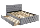 Contemporary Twin Size Bed w/ Trundle Slats Light Grey Burlap Upholstered Button Tufted Headboard Footboard Youth Bedroom Furniture wooden Slats 1pc B