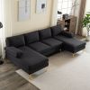 280*130*85 U-Shaped 4-Seat Linen Seat Frame Wooden Frame Back Iron Frame Golden Feet Indoor Modular Sofa Black