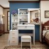Makeup Vanity Desk with LED Lighted Mirror and Makeup Stool & 4 Drawers