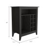 Essential Bar Cabinet; One Open Shelf; Six Built-in Wine Rack; One Drawer -Black