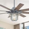 52-Inch Large Ceiling Fan With 8 Plywood Walnut Colored Blades,Quiet DC Motor,Glass Lampshade,3 Color Temperature,Cement Grey