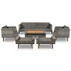 GO 6-Pieces All Weather PE Wicker Sofa Set, Outdoor Rattan sofa With Double Cushions, Wood Legs Wood Table Top, Beige and Gray