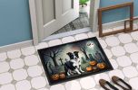Border Collie Spooky Halloween Doormat Front Door Mat Indoor Outdoor Rugs for Entryway, Non Slip Washable Low Pile, 24H X 36W