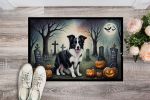 Border Collie Spooky Halloween Doormat Front Door Mat Indoor Outdoor Rugs for Entryway, Non Slip Washable Low Pile, 24H X 36W