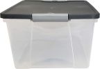 4-Pack Secure Latch, Clear Plastic Storage Organizer Bins, 15 Quart, Gray Lid - Stackable Container Boxes for Bedroom, Bathroom, Garage