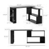 HOMCOM Black L-Shaped Desk 360° Rotating Home Office Corner Computer Desk with Storage