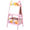 Doubel-Sided Easel w/ Whiteboard, Chalkboard, Storage Boxes Pink