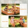 Kids Sandbox with Lid, Wooden Sand Pit with Canopy, Foldable Picnic Table, Bench Seats, Bottom Liner, Cover, Brown
