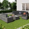 GO 8-pieces Outdoor Wicker Round Sofa Set, Half-Moon Sectional Sets All Weather, Curved Sofa Set With Rectangular Coffee Table