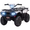 Aosom 12V Ride on ATV for Kids, Kids Electric 4 Wheeler with Headlight, Music, MP3, Treaded Tires, Battery Powered Kids Quad for Toddler, White