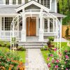 Metal Garden Arch W74.4'' x H98.4'' Garden Arbor Trellis Climbing Plants Support Rose Arch Outdoor Arch Cream White