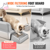 A 6-inch deep litter box with a 30L capacity, featuring a light gray open design, odor-free construction with a filter footplate, ideal for large cats