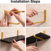 5 Pack Black Floating Shelves with Gold Brackets, Paulownia Wood Wall Mounted Shelves