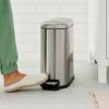 D-Shaped Small Trash Can with Soft-Close Step Pedal, Removable Inner Bucket, Carrying Handle, Smudge Resistant, 10 l / 2.6 gallon, Silver