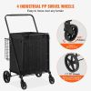 VEVOR Folding Shopping Cart with Removable Waterproof Liner, 330LBS Large Capacity Jumbo Grocery Cart with Dual Basket, 360° Swivel Wheels