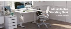 48 Inch Electric White Glass Standing Desk, Adjustable Height ,Quick Install Home Office Computer Desk, Stand Up Desk,