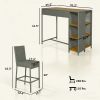 5 Piece Wicker Outdoor Bar Set, Acacia Wood Outdoor High Top Table and Chairs with 3 Tier Shelves, Cushions, Gray