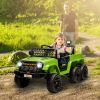 Qaba 12V 4x4 Kids Electric Car w/ 2WD/4WD Switchable, Remote Control, Spring Suspension System, Back Trailer, Green