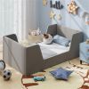 Gray Upholstered Toddler Bed Velvet Wooden Slat Frame for Kids No Mattress