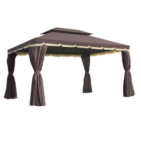 10x13 Aluminum Gazebo Patio Canopy  Outdoor Shelter With Double Roof, Netting & Curtains