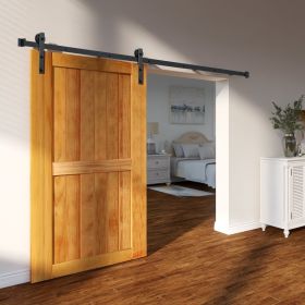8FT Sliding Barn Door Hardware Kit, 330LBS Loading Heavy Duty Barn Door Track Kit For Single Door, Fit 3.7-4.3FT Wide And 1.3'-1.8' Thick Door Pa (Option: Black)