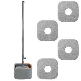 Spin Mop And Bucket System Includes Dual Compartment Mop Bucket 4Pcs Thick Washable Microfiber Mop Pads For Home Cleaning (Option: MopBucket)