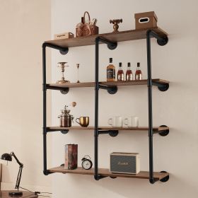 Industrial Pipe Shelf 4 Tier 3PCS 11.8in W Wall-Mount Planks NOT Included (Option: Black)