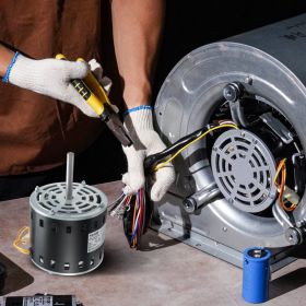 1/2HP Furnace Blower Motor, 208/230V 2.7Amps, 1075RPM 5 Speeds, CW/CCW Rotation, 48 Frame 3.4' Shaft Length, 7.5μF/450V Capacitor + 11' Hold Hoop (Option: Black)