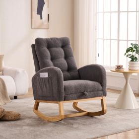 LY-5104 Caramel Accent Rocking Chair With Footrest High Back Rubber Wood Rocking Legs Bedroom Living Space 26.77D X 38.36W X 39.76H Inch (Option: Dark gray)