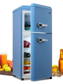 KRIB BLING 3.5Cu.Ft Compact Refrigerator Mini Fridge With Freezer, Small Refrigerator With 2 Door, 7 Level Thermostat Removable Shelves For Kitch (Option: Blue)