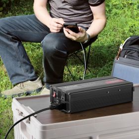 Pure Sine Wave Inverter, 1000 Watt, DC 12V To AC 120V Power Inverter With 2 AC Outlets 1 USB Port 1 Type-C Port, Remote Control For Small Home De (Option: Black)