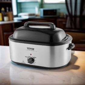 Electric Roaster Oven, 26 QT Turkey Roaster Oven With Self-Basting Lid, 1450W Roaster Oven With Defrost & Warm Function, Adjustable Temperature, (Option: Silver)