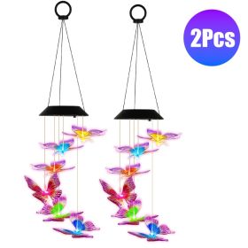 1Pc 2Pcs Quantity Options Solar Butterfly Wind Chime 7 Color Changing Wind Chime For Outside IPX4 Waterproof Outdoor Garden Yard Decor (Option: PurpYEL-2Set)