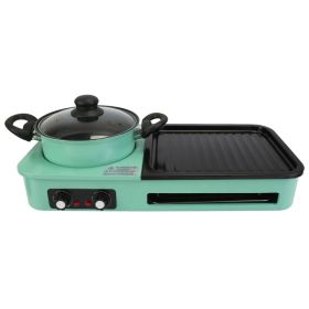 Electric Grill And Hot Pot Combo - 1600W Smokeless Korean BBQ Grill With Dual-Zone Cooking Non-Stick Surface & Adjustable Temp Control For 3-6 Pe (Option: Green)