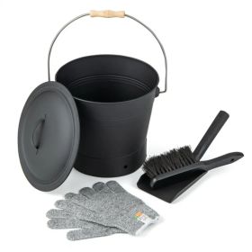 Fireplace Ash Cleaning Set, Ash Bucket + Shovel + Brush + Cut-Resistant Gloves (Level 5), Easy To Clean & Carry (Option: defaulttitle)