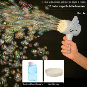 Bubble Hammer Gun Children Gift Toys Small Fan Soap Bubbles Gun Kids Toys 23 Hole Bubbles Machine Angel Bubble Gun Removable (Ships From: China, Color: Angel Hammer Purple)