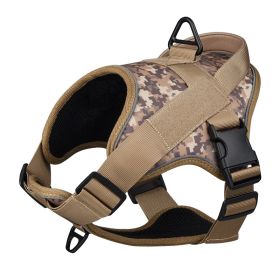 Dog Harness; large dog training tactical chest strap; K9 pet chest strap; vest type reflective dog rope; explosion-proof impulse traction (COLOUR: Green camouflage, Specification (L * W): S)