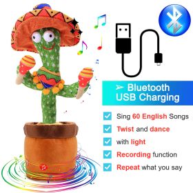 Bluetooth Dancing Cactus Repeat Talking Toy 60/120 Songs Electronic Plush Toys Singing Recording Doll Early Education for Kids (Ships From: China, Color: Bluetooth Hat)