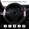 Microfiber Leather 15" Universal Fit Car Steering Wheel Cover, Elastic Nonslip Breathable and Odorless, Black & Pink Grip