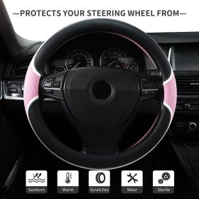 Microfiber Leather 15" Universal Fit Car Steering Wheel Cover, Elastic Nonslip Breathable and Odorless, Black & Pink Grip (Manufacturer Part Number: 703791958443)